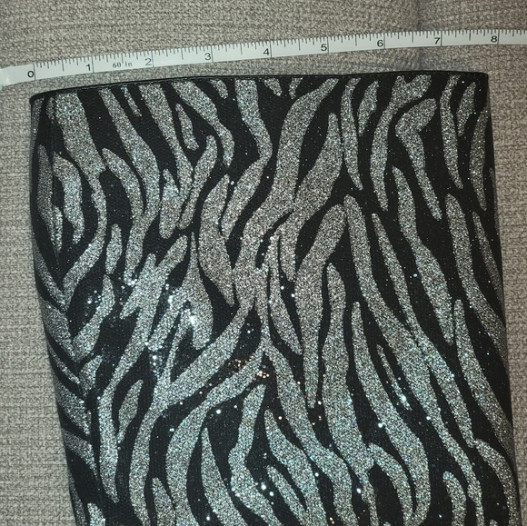 Shoe Dazzle Knee High Silver & Black Zebra Print High Heel Boots - Picture 8 of 9